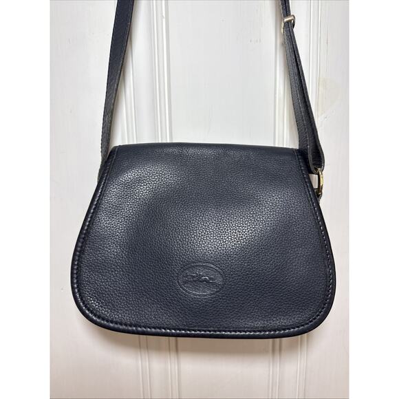Longchamp Handbags - Longchamp Vintage Navy blue Pebbled Leather Small Crossbody Flap Designer Purse